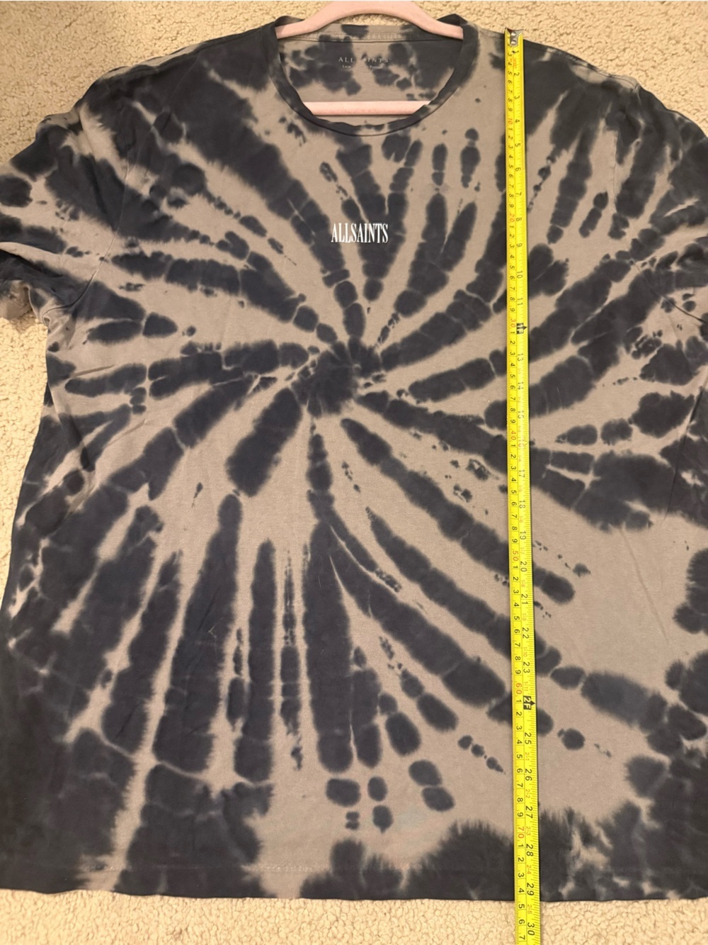 AllSaints Gray Black Tie Dye Crewneck T-Shirt Large Portugal Cotton Tee - Picture 5 of 7